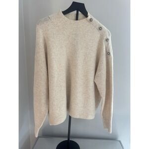 H&M Cream Embellished Shoulder Button Sweater Soft Cozy Neutral Knit Size L